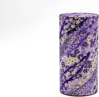 Japanese Chazutsu - 江東堂 Kotodo Purple Floral Washi Wrapped Metal Tea Canister 200G