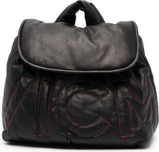 Logo-Embroidered Leather Backpack