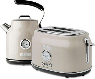 Dorset Wide Slot Stainless Steel 2 Slice Retro Toaster & Dorset 1.7 Liter Stainless Steel Electric Water Kettle, Putty Beige