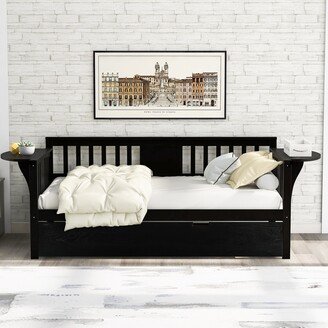 Calnod Multi-functional Design Twin Wooden Espresso Daybed with Trundle Bed, Sofa Bed Suitable for Bedroom and Living Room Furniture