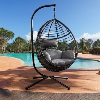 TOSWIN Modern Design High-quality PE Rattan Swing Egg Chair with Stand and Polyester Cushion