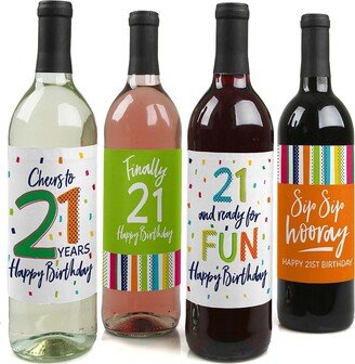 Big Dot Of Happiness 21st Birthday - Cheerful Happy Birthday Decor - Wine Bottle Label Stickers 4 Ct