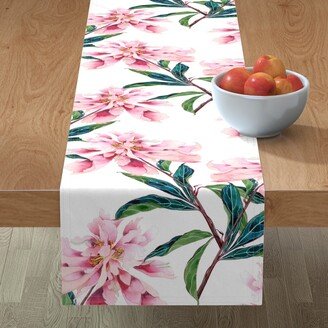 Table Runners: Pink Peony On White Table Runner, 72X16, Pink