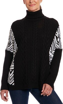 Women's Long Sleeve Turtleneck Cable Poncho Sweater