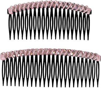 Unique Bargains Women's Plastic Rhinestone Side Hair Combs 2 Pcs Pink