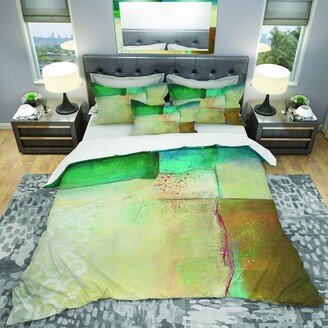 Designart 'Abstract Impression of Watercolour Blue and Yellow' Geometric Bedding Set - Duvet Cover & Shams