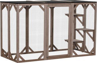 Cat Cage Wooden Pet Enclosure with Waterproof Roof, Platforms Brown