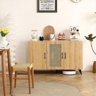 Three-Door Cabinet with Rattan Mesh - Large Storage Space, Stable and Durable Structure