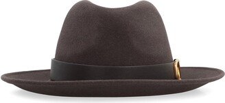 VLogo Signature Curved Wide Brim Fedora Hat