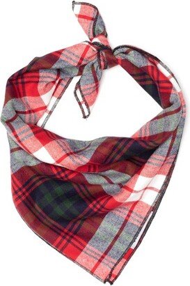 The Worthy Dog Plaid Classic Square Tie-On Bandana - Red Multicolored - L