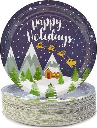 Blue Panda 80 Pack Happy Holidays Paper Plates, Christmas Party Supplies with Reindeer Design, 9 In