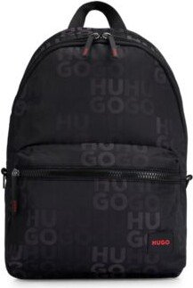 Stacked-logo-pattern backpack with branded rubber patch