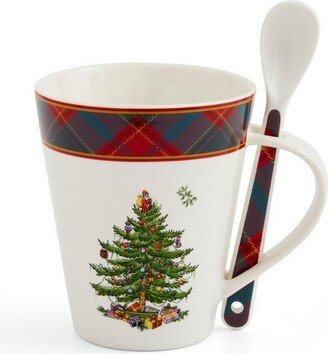 Christmas Tree Tartan Mug & Spoon Set - 14 oz.