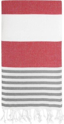 Harpo Red Anthracite Turkish Beach & Bath Towel - Citizens Of The Collection Striped Baby Shower Wedding Bachelorette Party Gift