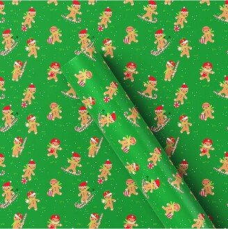 25 sq ft Gingerbread Sports Christmas Gift Wrap Green - Wondershop™