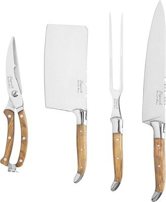 4Pc Laguiole Professional Chef Knife Set With Olive Wood Handles-AA