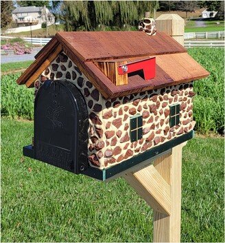 Red Stone House Mailbox, Amish Made Wooden With Cedar Shake Roof & Usps Approved Metal Insert