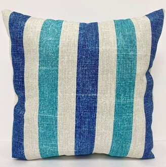 Victor mill Stripe turquoise and denim outdoor decorative throw pillow