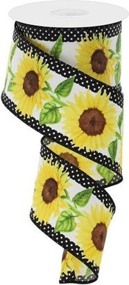 Sunflowers Black/White Polka Dot Edge Wired Ribbon, 2.5 Inch X 10 Yards Fall Sunflowers, Wreath Supplies, Yellow