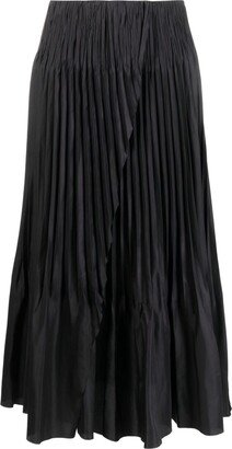 High-Waisted Pleated Midi Skirt-AB