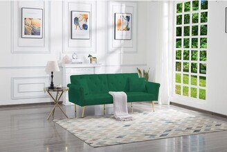 BSHTI Modern Futon Sofa Bed Velvet Convertible Sofa Bed Sleeper Sofa Couch with Nailheads Decor