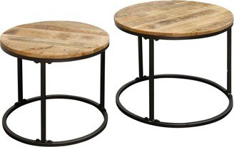 Set of Two Wood Tops Nesting Tables Black/Natural