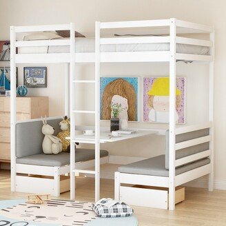 AOOLIVE Twin Size Functional Loft Bed, Pine Wood, White