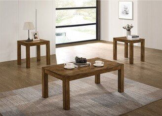 Solid Wood 3 Piece Coffee Table Set in Brown