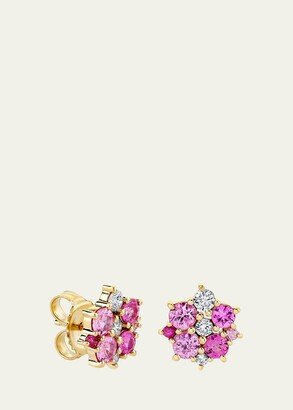 14k Diamond and Pink Sapphire Disc Stud Earrings