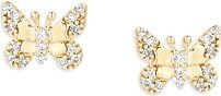 14K Yellow Gold Diamond Butterfly Stud Earrings