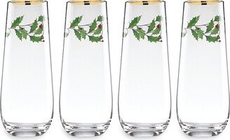 Holiday Decal Balloon Four-Piece Champagne Stemless Flute Set