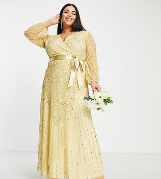 Frock And Frill Plus wrap maxi dress in gold