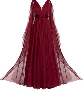 Angelika Jozefczyk Terracotta Tulle Evening Gown Burgund