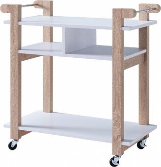 Two Toned Kitchen Cart with Two Handle Bar Rolling Serving Utility Cart in White & Weathered White Finish