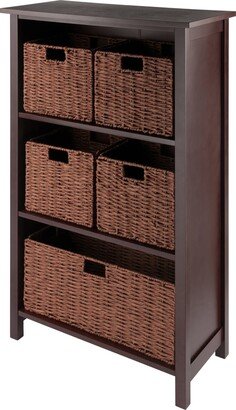 Milan 6-Pc Storage Shelf with 5 Foldable Woven Baskets, Walnut - 28.03 x 12.99 x 42.99 inches