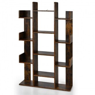 Bookshelf Tree-Shaped Bookcase with 13 Storage Shelf-Brown - 34” x 10” x 55.5”