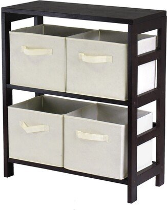 Capri 5-Pc Storage2- Shelf with 4 Foldable Beige Fabric Baskets, Espresso and Beige - 10.24 x 11.02 x 9.06 inches