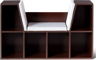 6-Cubby Kid Storage Bookcase Cushioned Reading Nook-Brown - 40.5