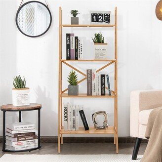 BESTCOSTY 58 Inch 4-Tier Bamboo Ladder Bookshelf