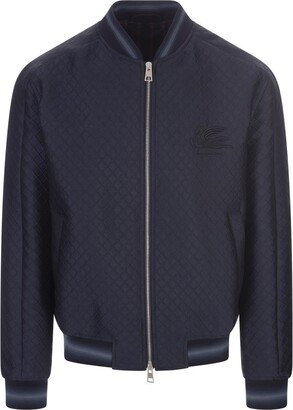 Navy Bomber Jacket With Inlay Motifs