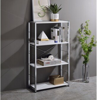 TiramisuBest Contemporary Rectangula Metal & Wood Bookshelf-White & Chrome Finish