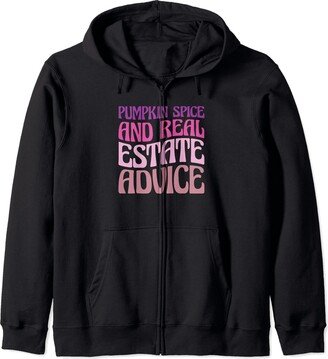 Real Estate Agent Gifts Halloween Women Pumpkin Spice and Real Estate Advice Zip Hoodie