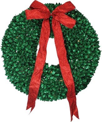 Northlight Pre-Lit Glittered Leaves Artificial Clear Lights Christmas Wreath, 28
