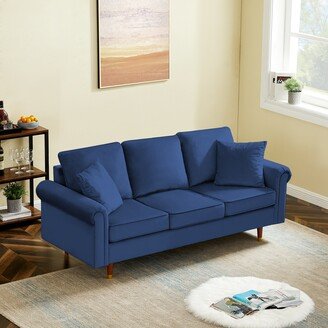 TOSWIN 74.02 Velvet 3 Seat Sofa with 2 Pillows, Thickened Padding Cushions and Solid Rubber Wood Legs