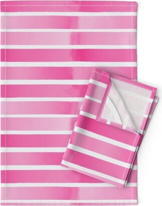 Watercolor Stripes Tea Towels | Set Of 2 - Highlight By Jenshannon Pink Girly Feminine Bold Linen Cotton Spoonflower