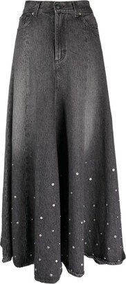 Stud-Embellished Denim Maxi Skirt