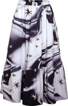 Manimekala Organic Cotton Midi Skirt In Navy Star Print