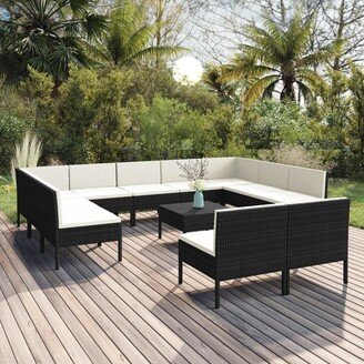 12 Piece Patio Lounge Set with Cushions Poly Rattan Black - 23.6 x 23.6 x 13.8-AB