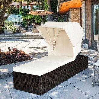 Patio Rattan Lounge Chair Chaise Cushioned Top Canopy - See Details