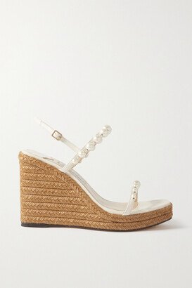 Amatuus 110 Embellished Leather Espadrille Wedge Sandals - White-AA